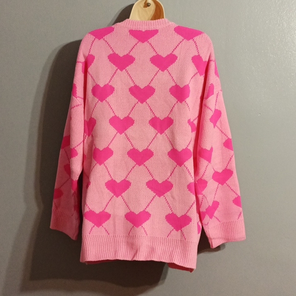 Shein Plus pink with pink  heart pattern drop shoulder cardigan duster s… - Picture 16 of 17